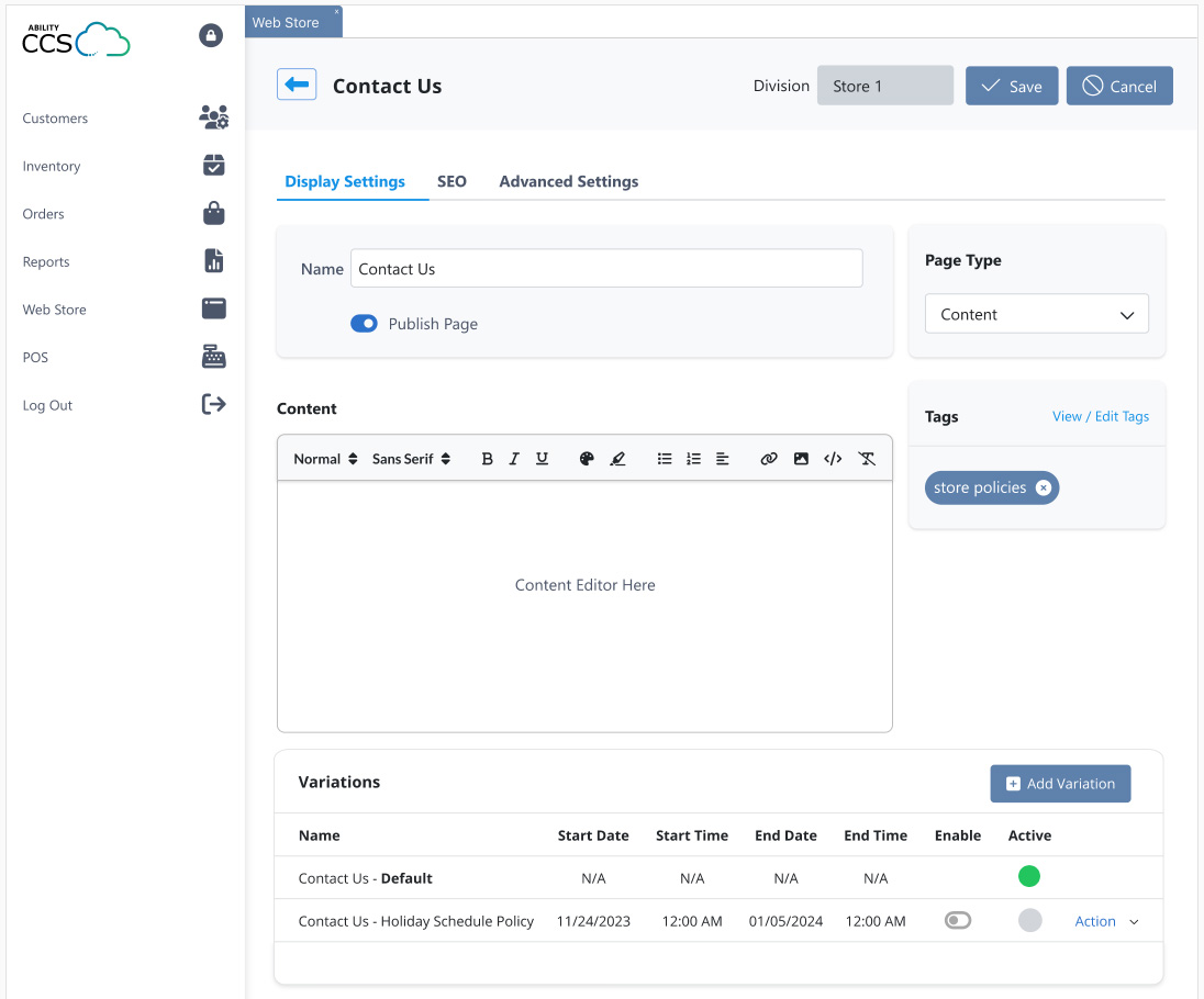 screenshot of Ability Web Store
